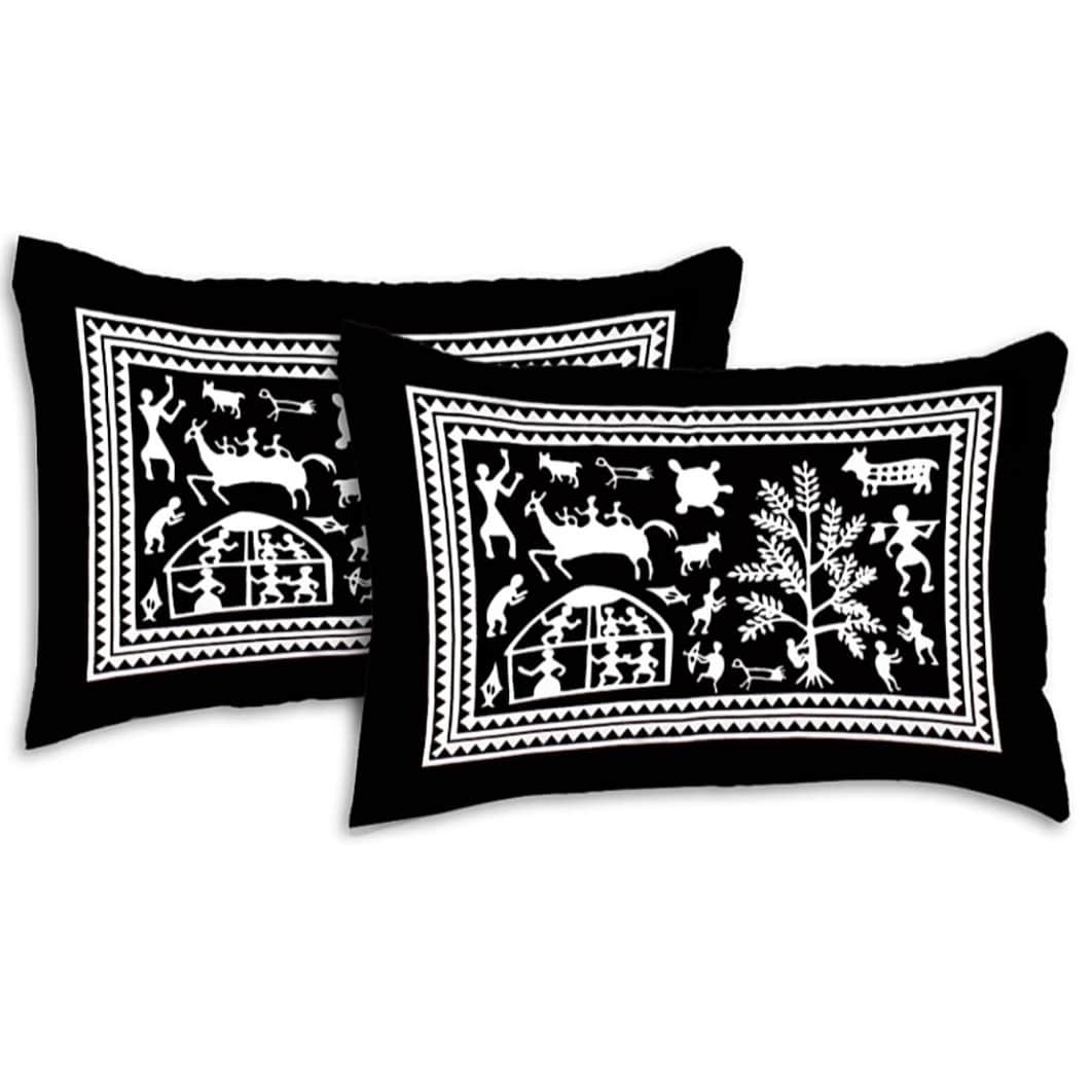 Pure Cotton Double Bedsheet with 2 Pillow Covers - Black - rear_view