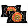 Cotton Double Bedsheet with Pillow Covers Jaipuri Print - Black - rear_view