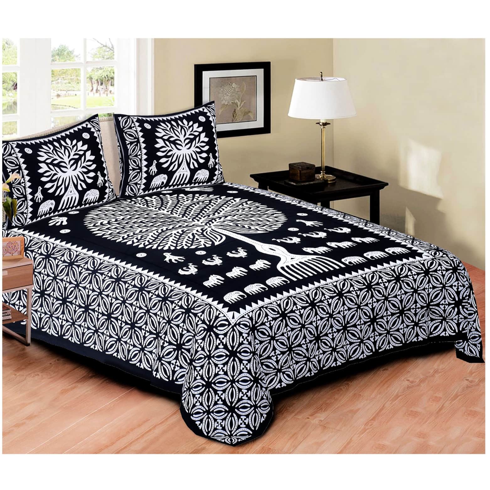 Pure Cotton Double Bedsheet with 2 Pillow Covers - Black