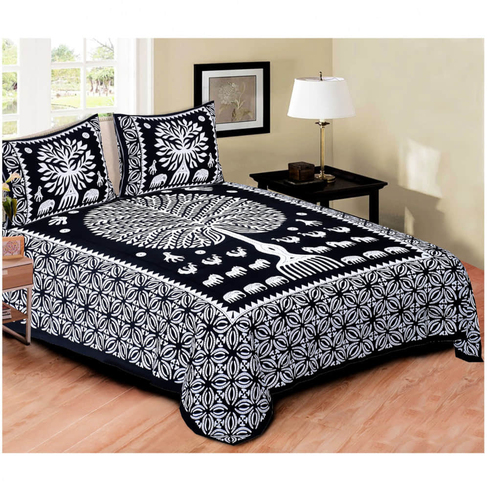 Pure Cotton Double Bedsheet with 2 Pillow Covers - Black - photo