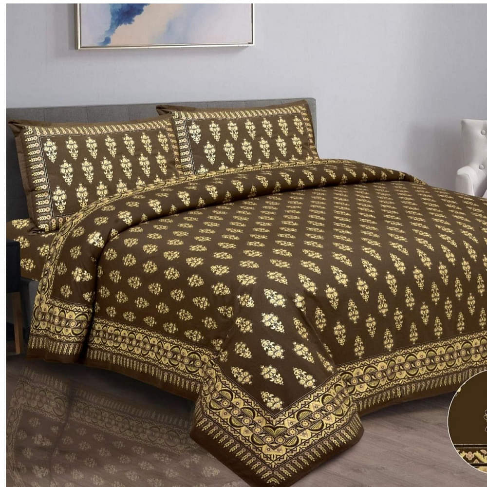 Pure Cotton Double Bedsheet with 2 Pillow Covers - Brown - photo