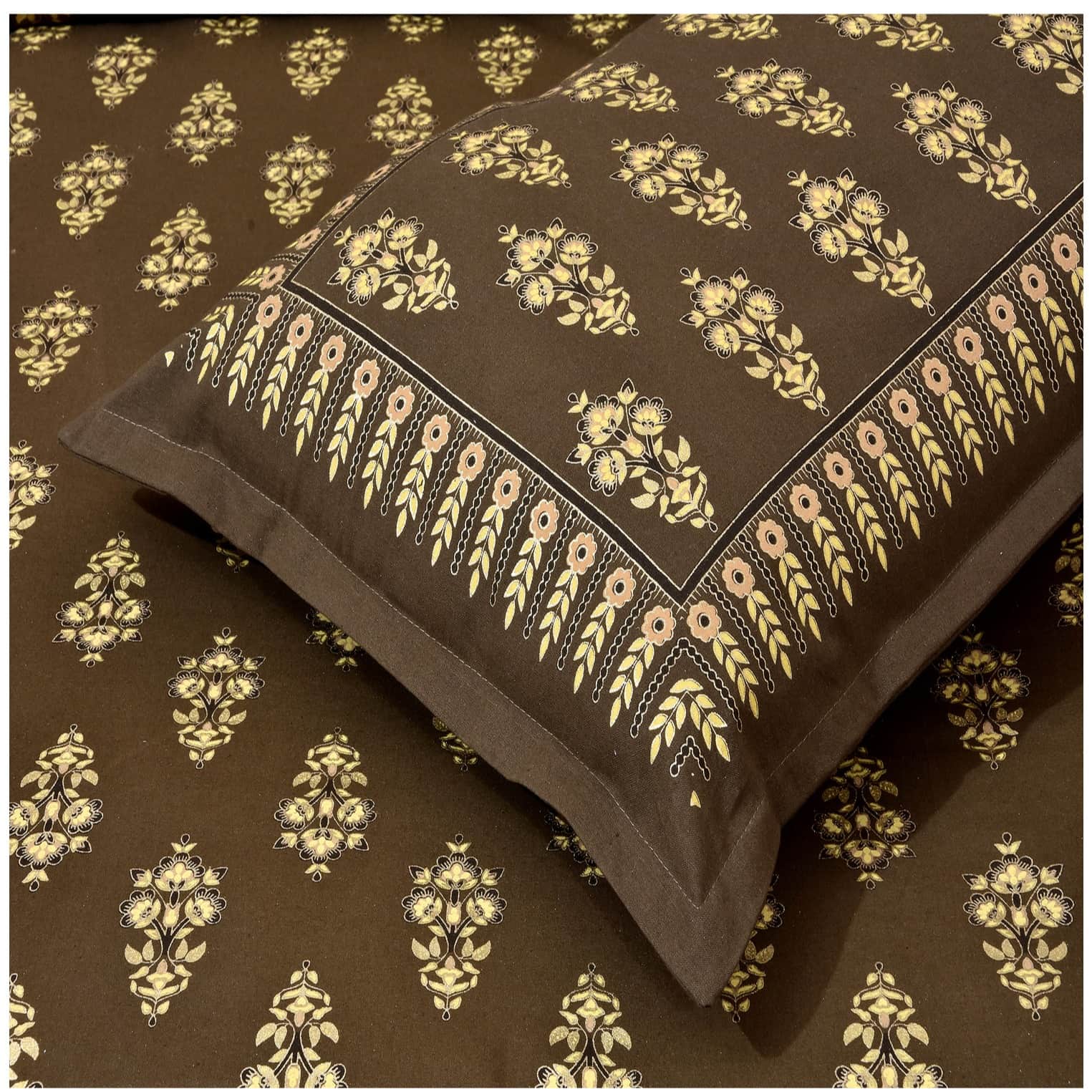 Pure Cotton Double Bedsheet with 2 Pillow Covers - Brown - front_view