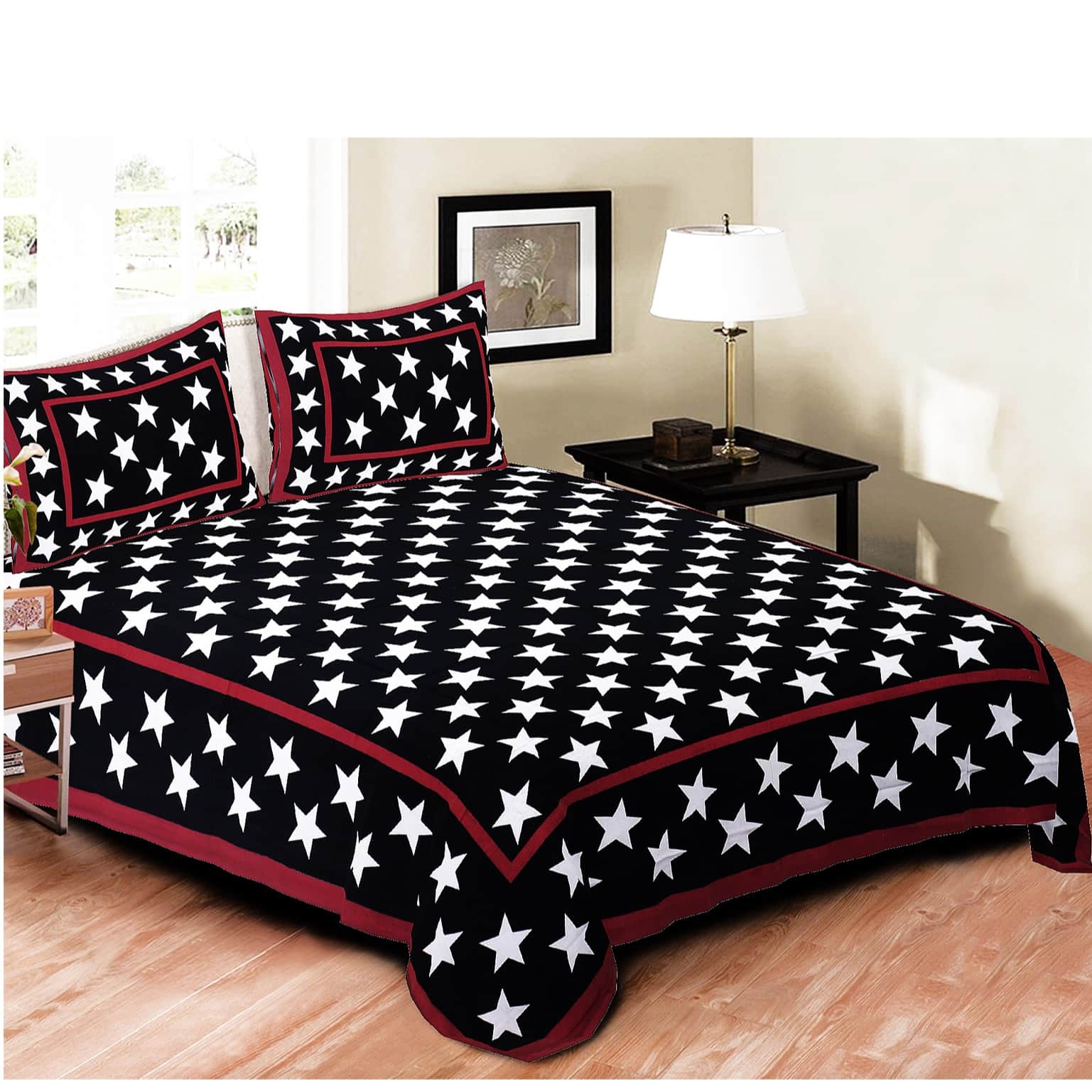 Pure Cotton Double Bedsheet with 2 Pillow Covers - Black