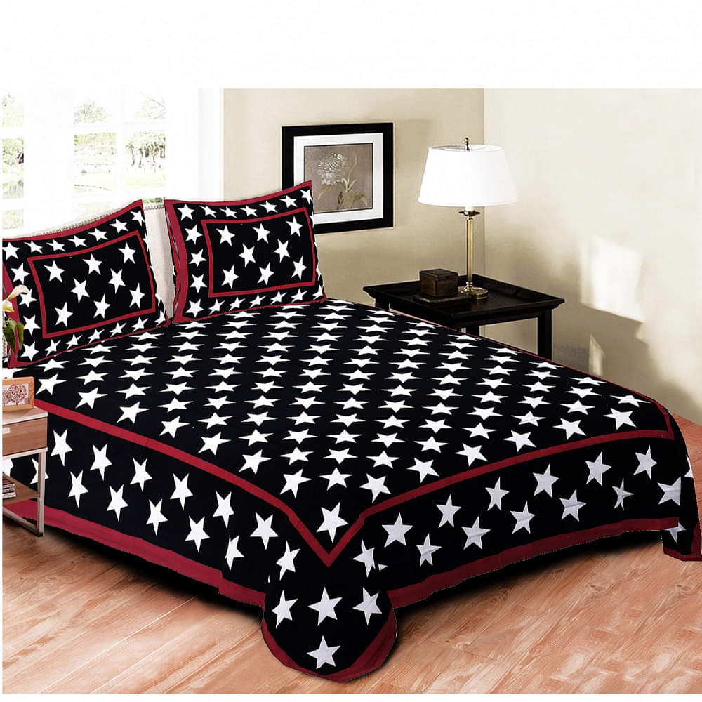 Pure Cotton Double Bedsheet with 2 Pillow Covers - Black - photo
