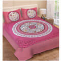 Pure Cotton Double Bedsheet with Pillow Covers Floral Print - Pink - photo