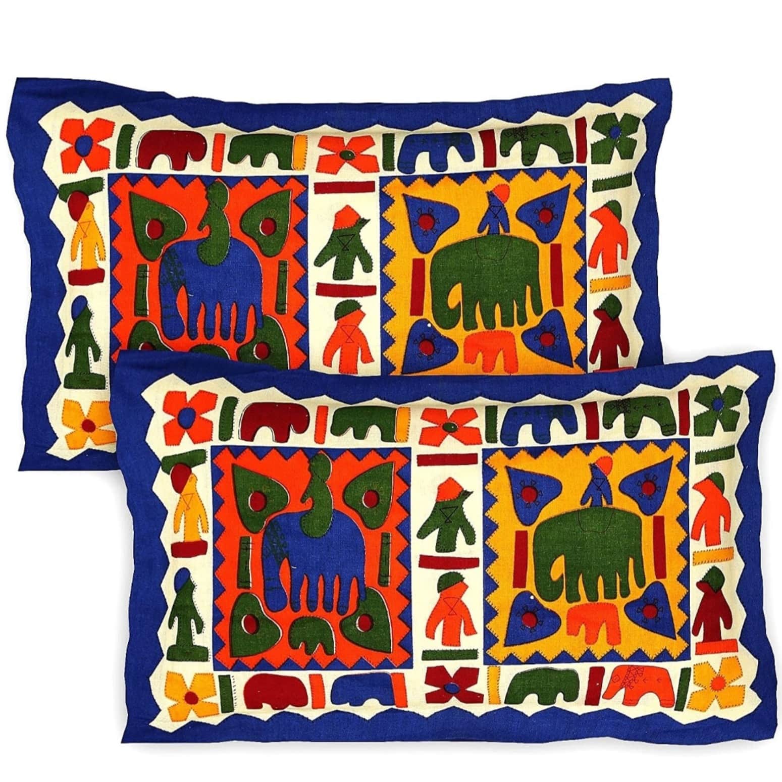 Pure Cotton Double Bedsheet with Pillow Covers Elephant Print - Multicolour - top_view