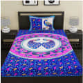 Pure Cotton Single Bedsheet with Pillow Cover Jaipuri Print - Blue - front_view
