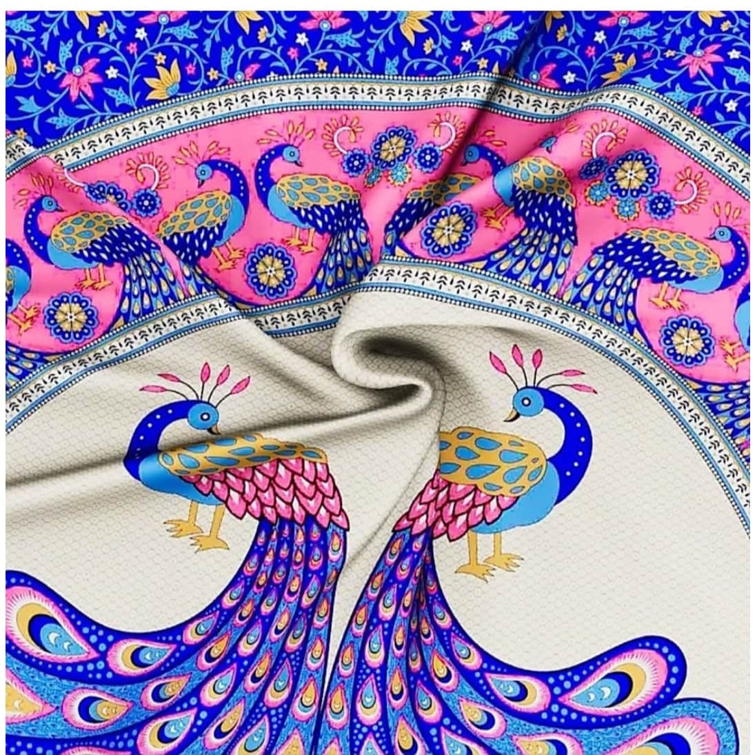 Pure Cotton Single Bedsheet with Pillow Cover Jaipuri Print - Blue - rear_view