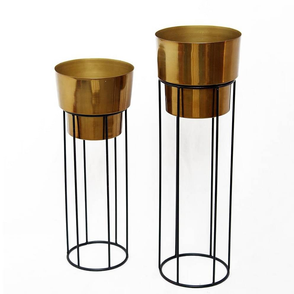 Indoor Golden Metal Planters with Stand (Set of 2)