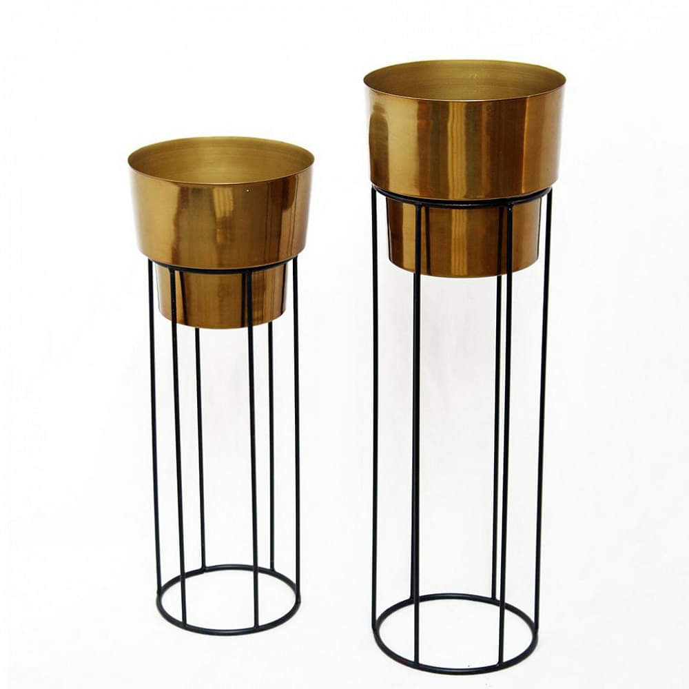 Indoor Golden Metal Planters with Stand (Set of 2) - photo