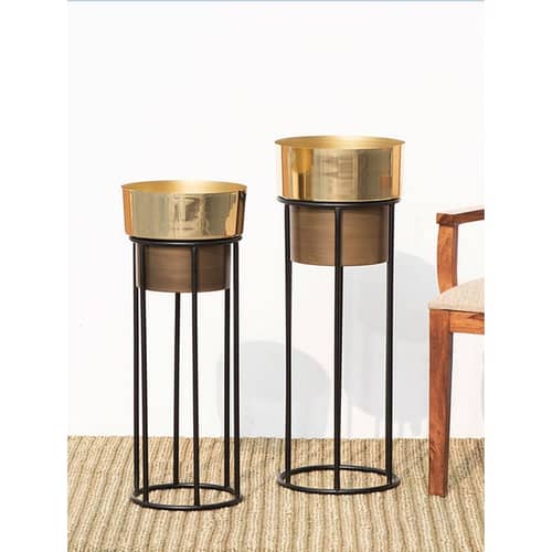 Indoor Golden Metal Planters with Stand (Set of 2)