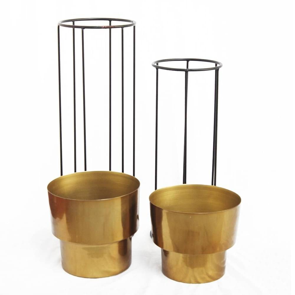 Indoor Golden Metal Planters with Stand (Set of 2)