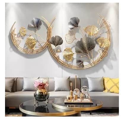 Double Moon Ginkgo Leaf Metal Wall art - front_view