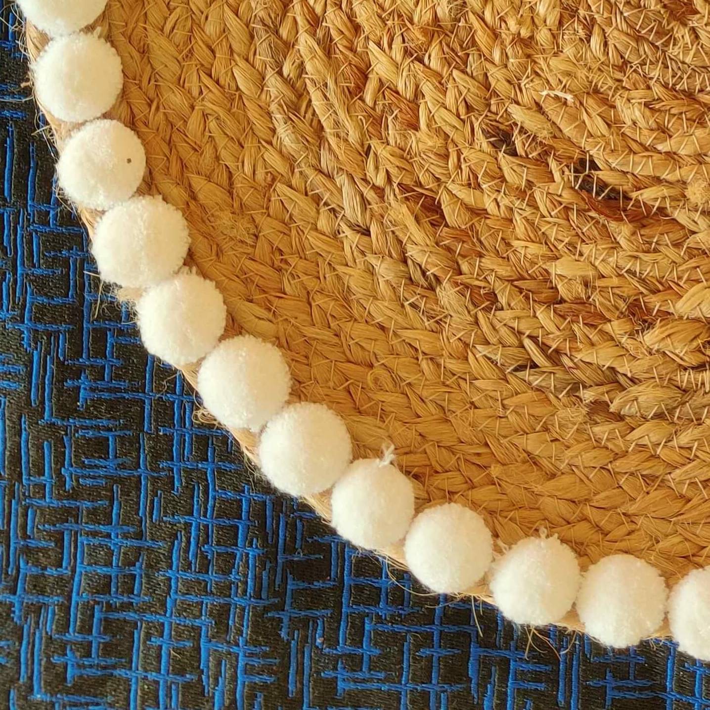 Jute White Pompom Border Mat