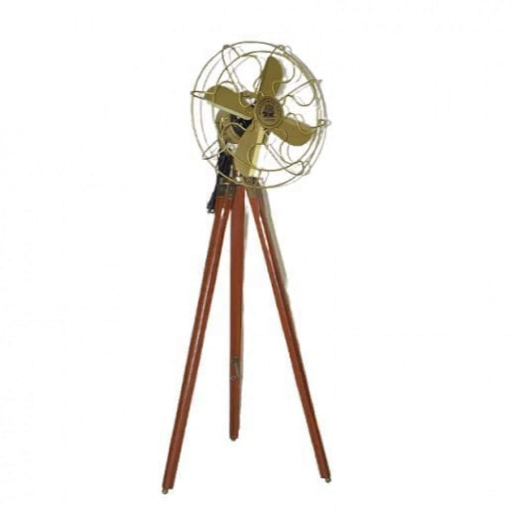 Antique Pedestal Fan with Wooden Tripod - photo