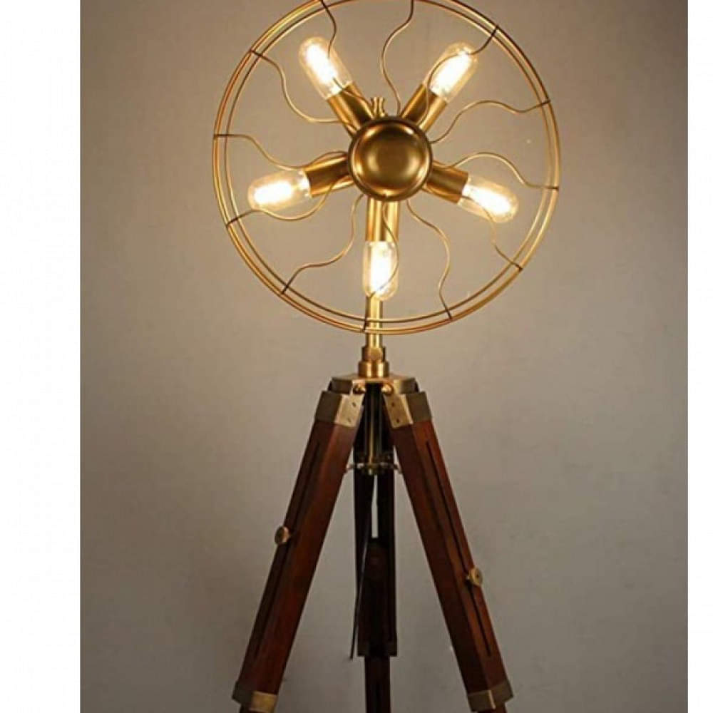 Brass Antique Gold 5ft Tripod Light Fan - photo