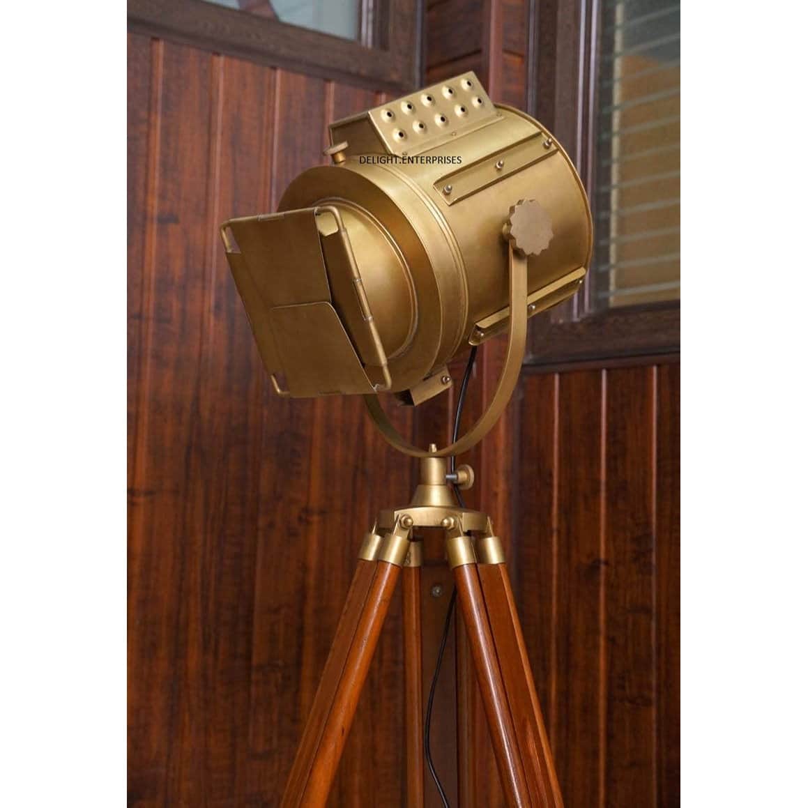 Tripod Brass Antique Lamp and Spot Camera Focus Light - rear_view