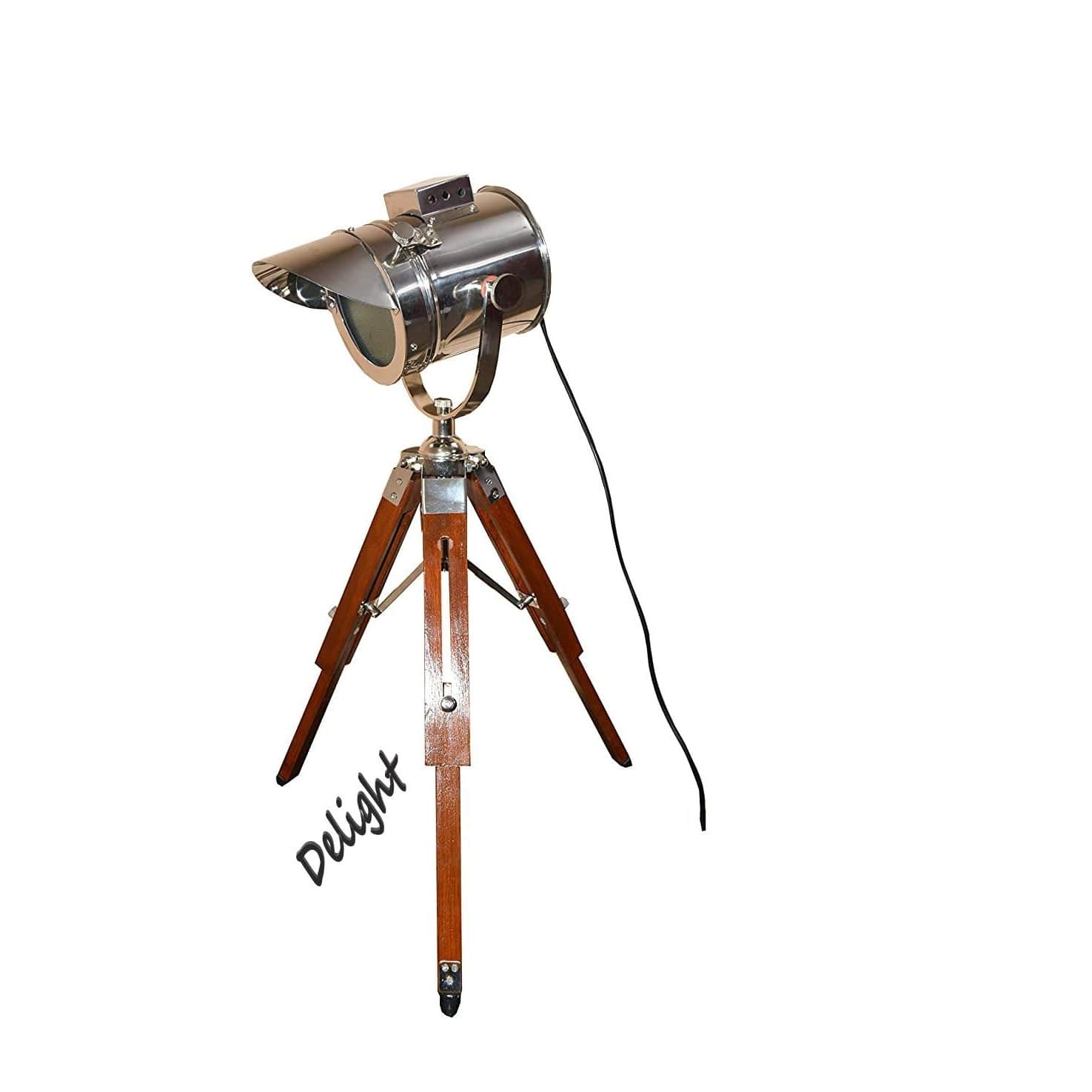 Wooden Tripod Floor lamp and Spot Search Light - front_view