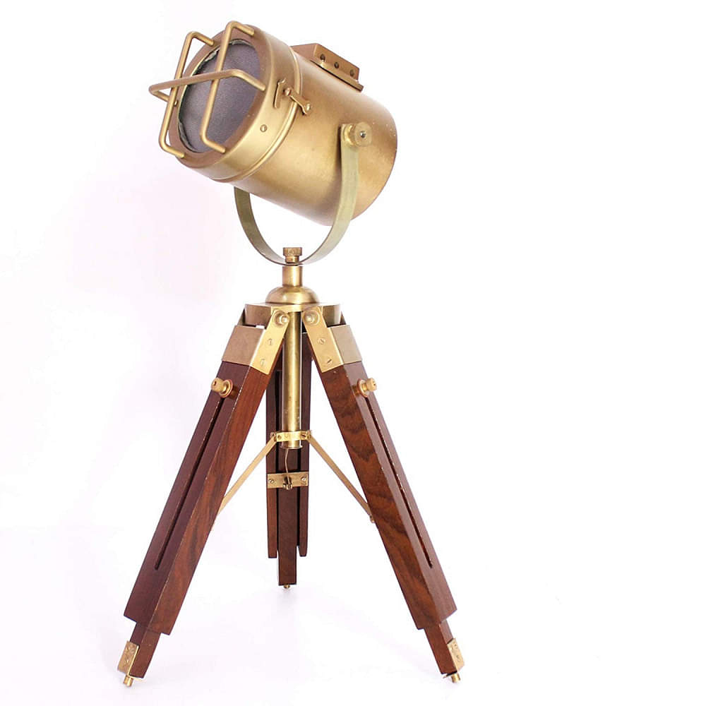 Aluminum and Wood Tripod Table Lamp Brown Pack of 1 - photo