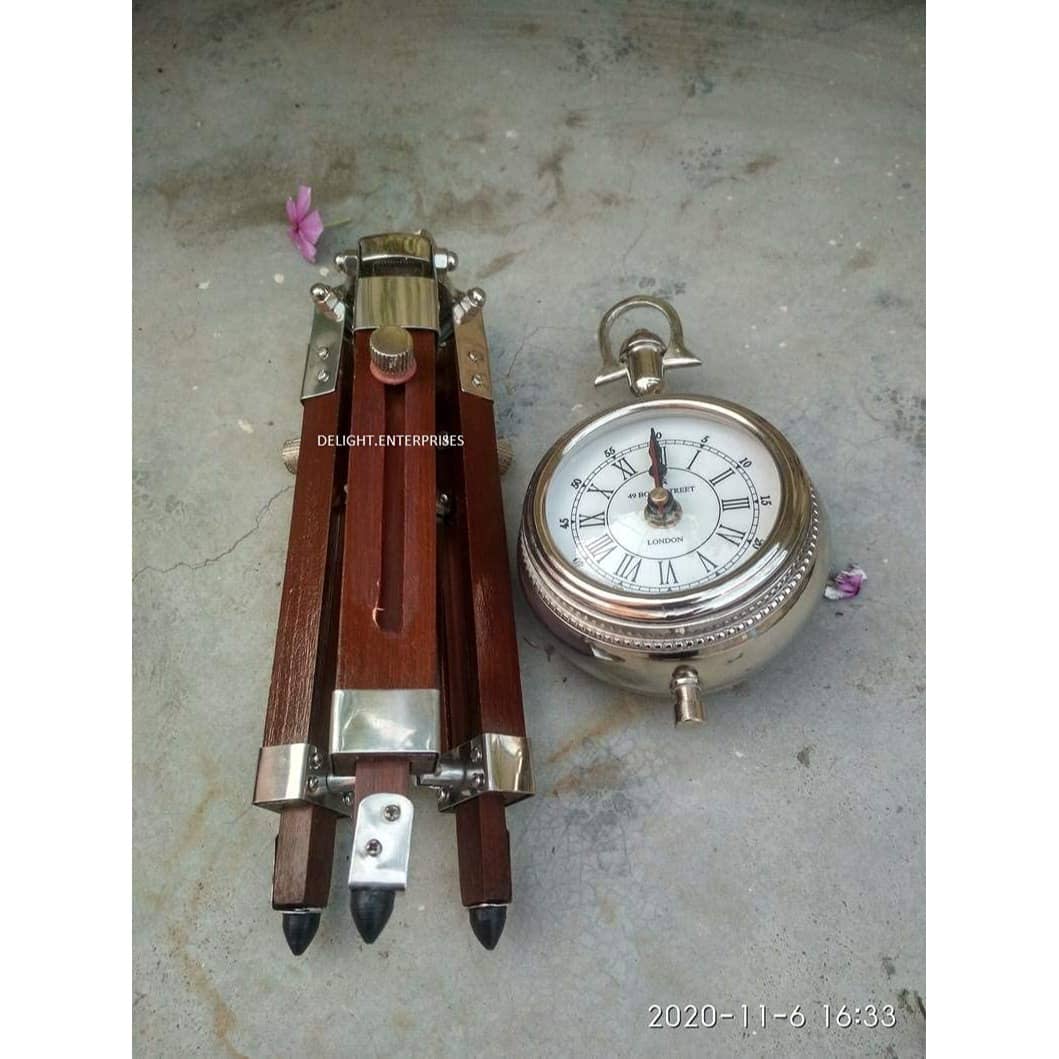 Adjustable Wooden Tripod Stand Clock Shiny Silver Clock Desk Clock Home Decor