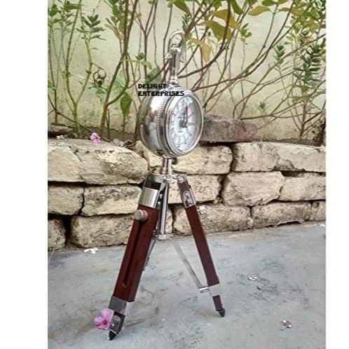Adjustable Wooden Tripod Stand Clock Shiny Silver Clock Desk Clock Home Decor - rear_view