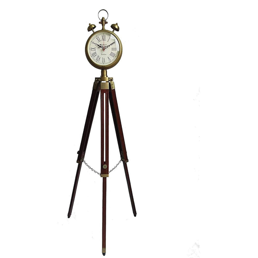 Wooden and Metal Tripod Clock with Big Size Stand Antique Look - photo