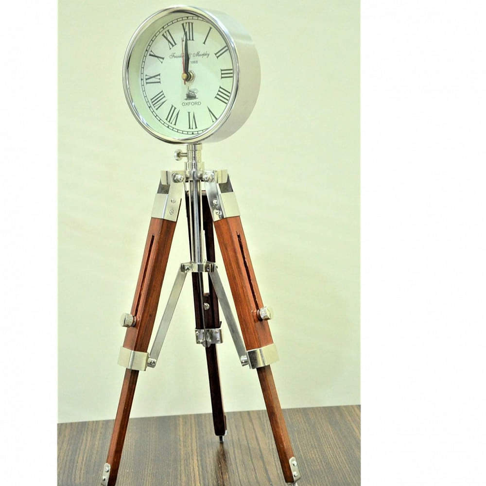 18 Inch Adjustable Tripod Stand Floor Clock  With Shiny Aluminum Finish - photo