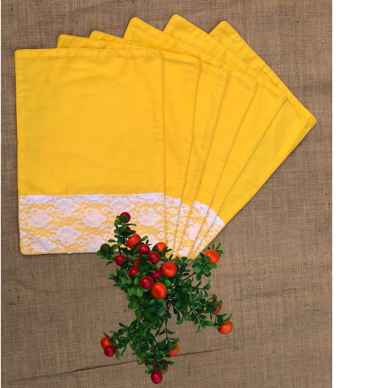 Sunny Yellow Set Of 6 Cotton Placemats - top_view