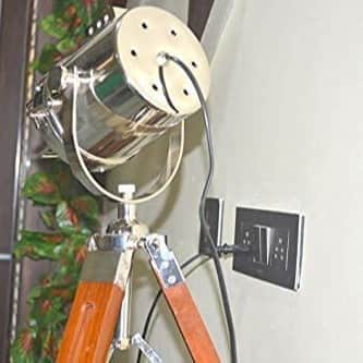 Floor Lamp Search Light Lamp With Wooden Tripod Stand - rear_view