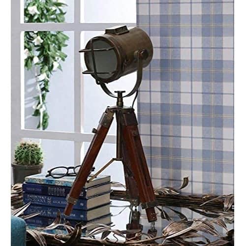 Wooden Tripod  Brass Studio Spot Light Lamp - front_view