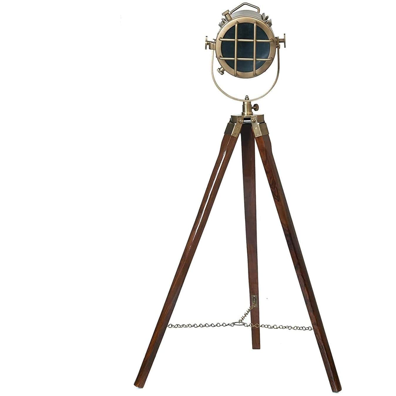 Brass Tripod Antique Floor Stand Spot Light (Brown)Pack of 1 - front_view