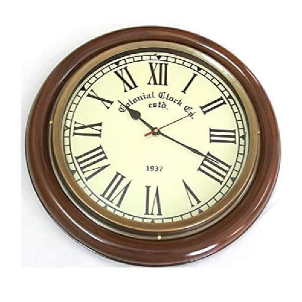 Wooden & Antique Wall Clock Roman Brown - photo