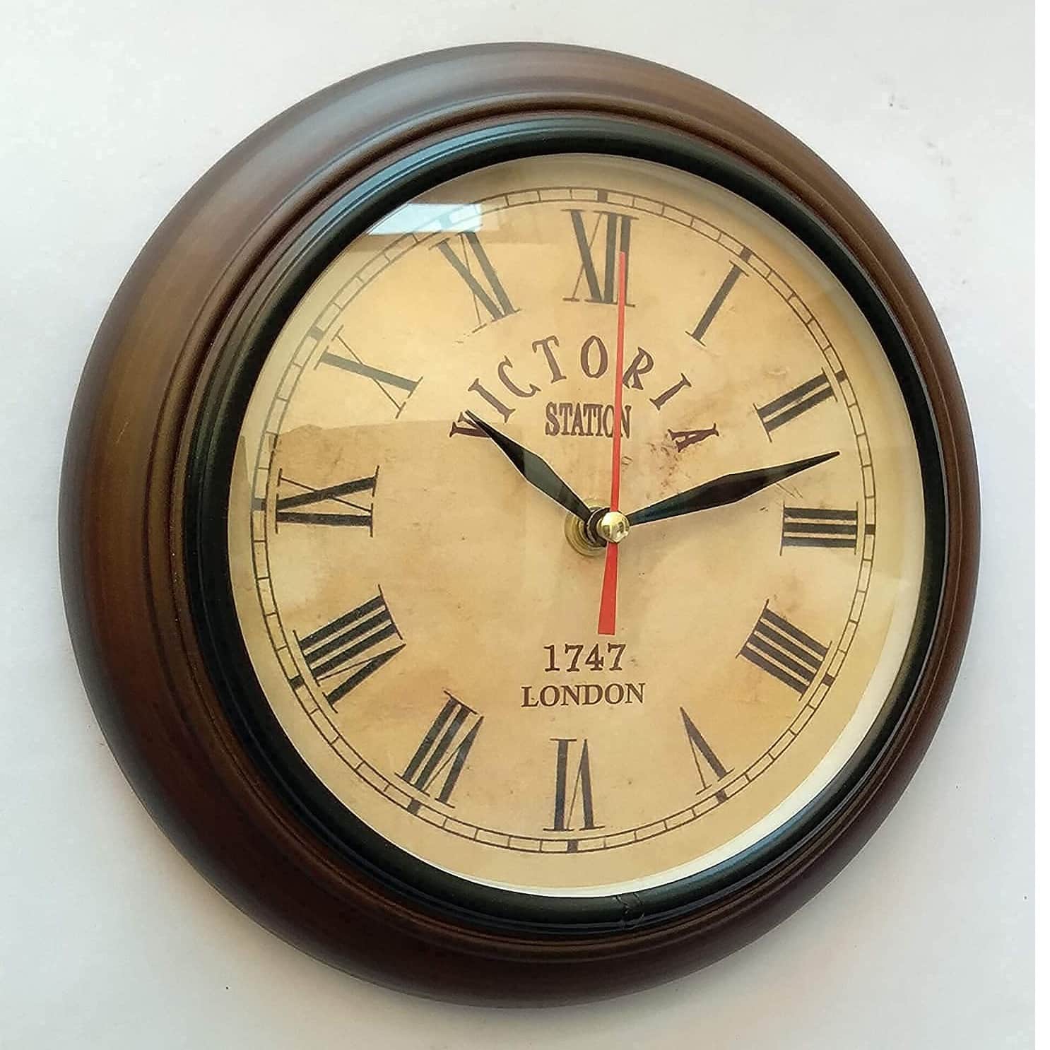 8 Inch Wooden Hanging Roman Number Wall Decor Clock - front_view