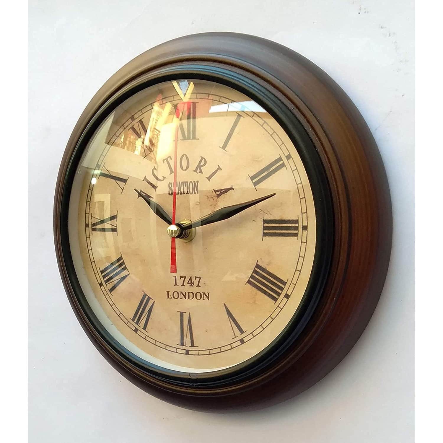 8 Inch Wooden Hanging Roman Number Wall Decor Clock - top_view