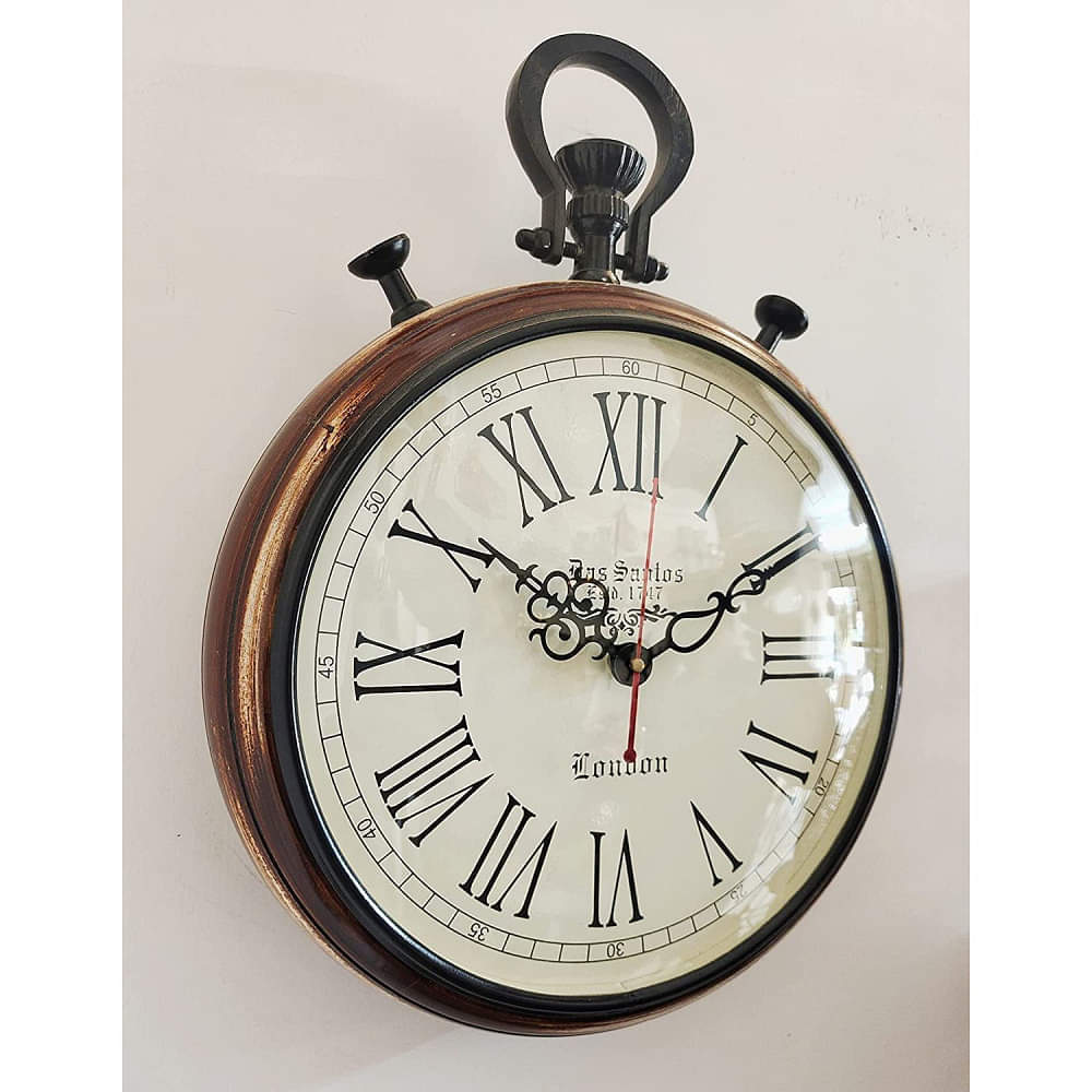 Wooden Wall Clock Handmade Vintage Style Art - photo