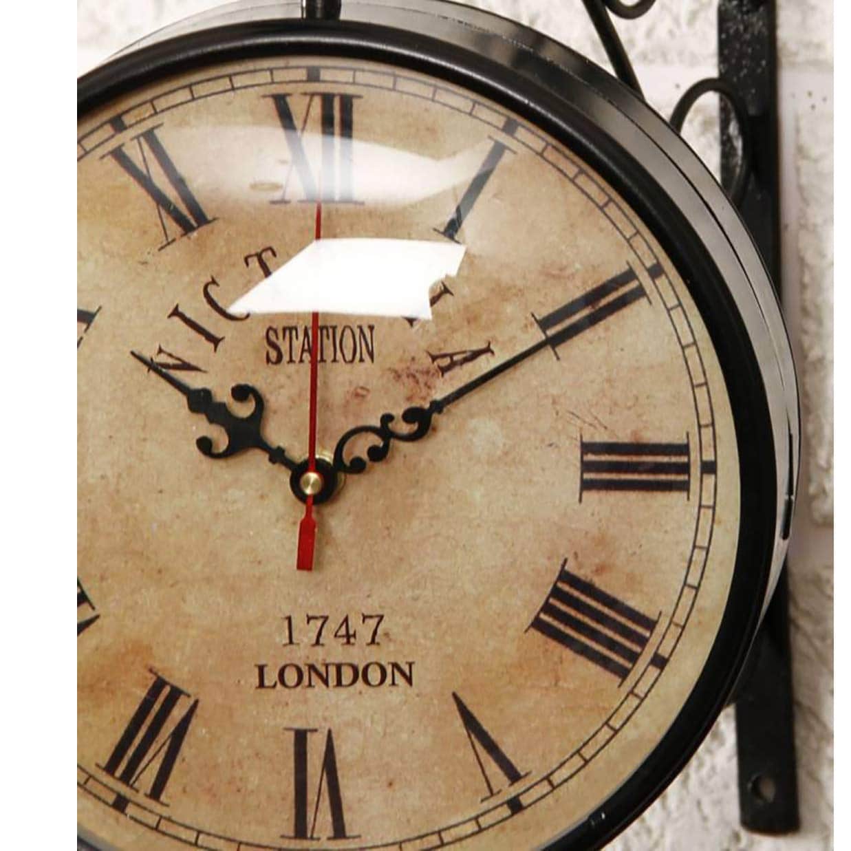 12 Inch Dial Vintage Antique Black Station Double Sided Wall Clock - top_view