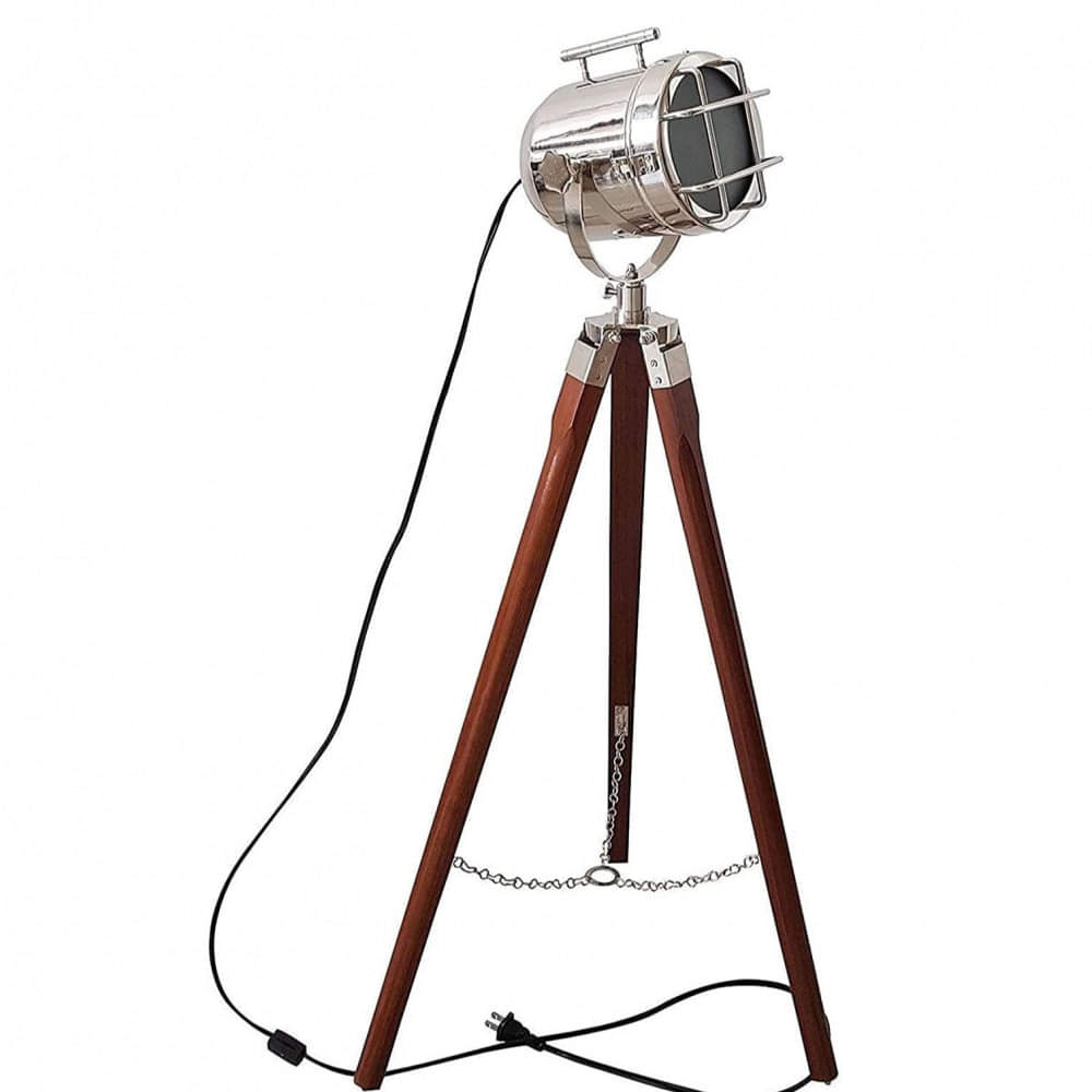 Light Stand  Nautical Floor Lamp Spotlight Wooden Tripod Stand - photo