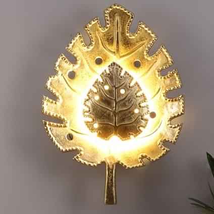 Jamila Golden Leaf Iron Wall Light - photo