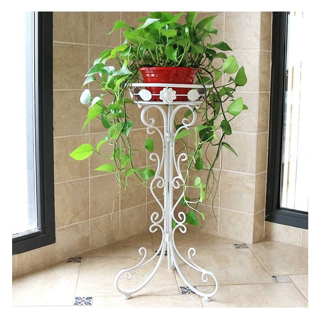Metal Plant Stand Flower Pot  (White)