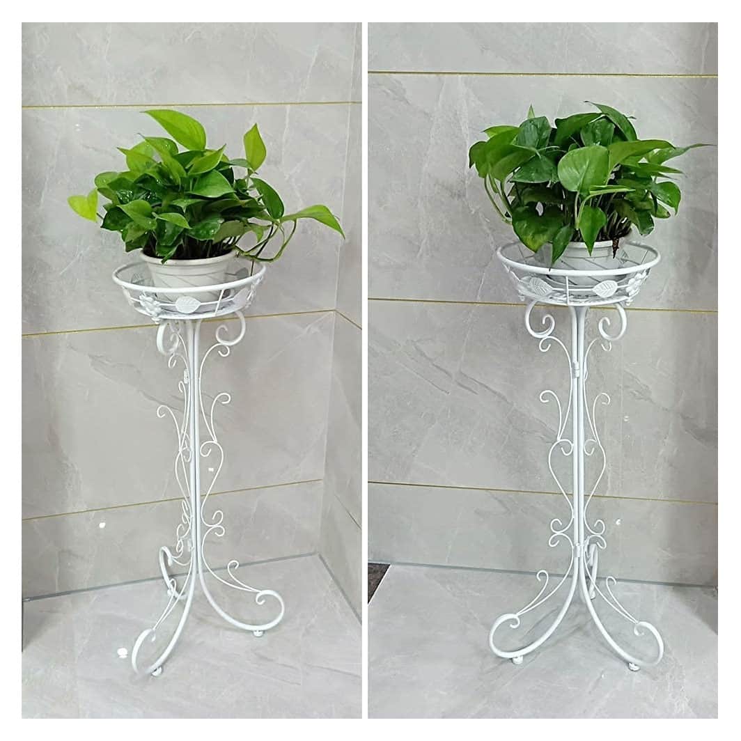 Metal Plant Stand Flower Pot  (White) - front_view