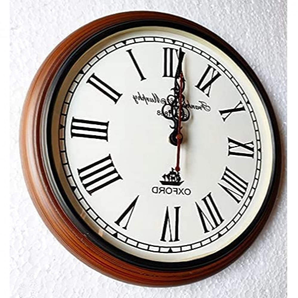 Wooden Wall Clock Antique Style Art Unique Home Office Decor Colour Brown 12 inch - photo