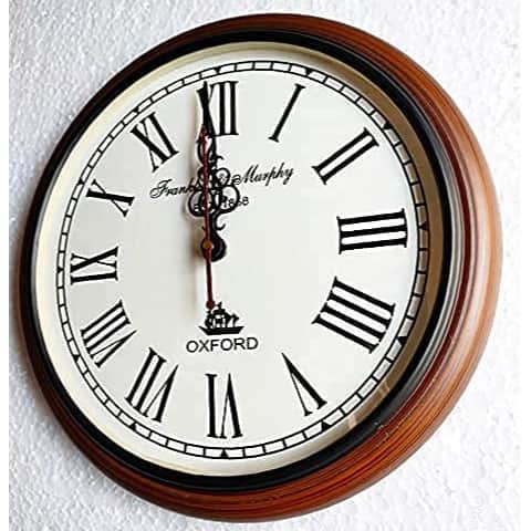 Wooden Wall Clock Antique Style Art Unique Home Office Decor Colour Brown 12 inch - top_view