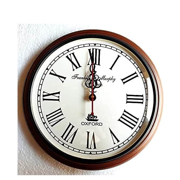 Wooden Wall Clock Antique Style Art Unique Home Office Decor Colour Brown 12 inch - rear_view