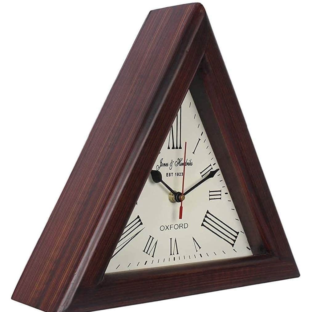 Triangle Wooden Wall Clock 12" (Brown) - front_view
