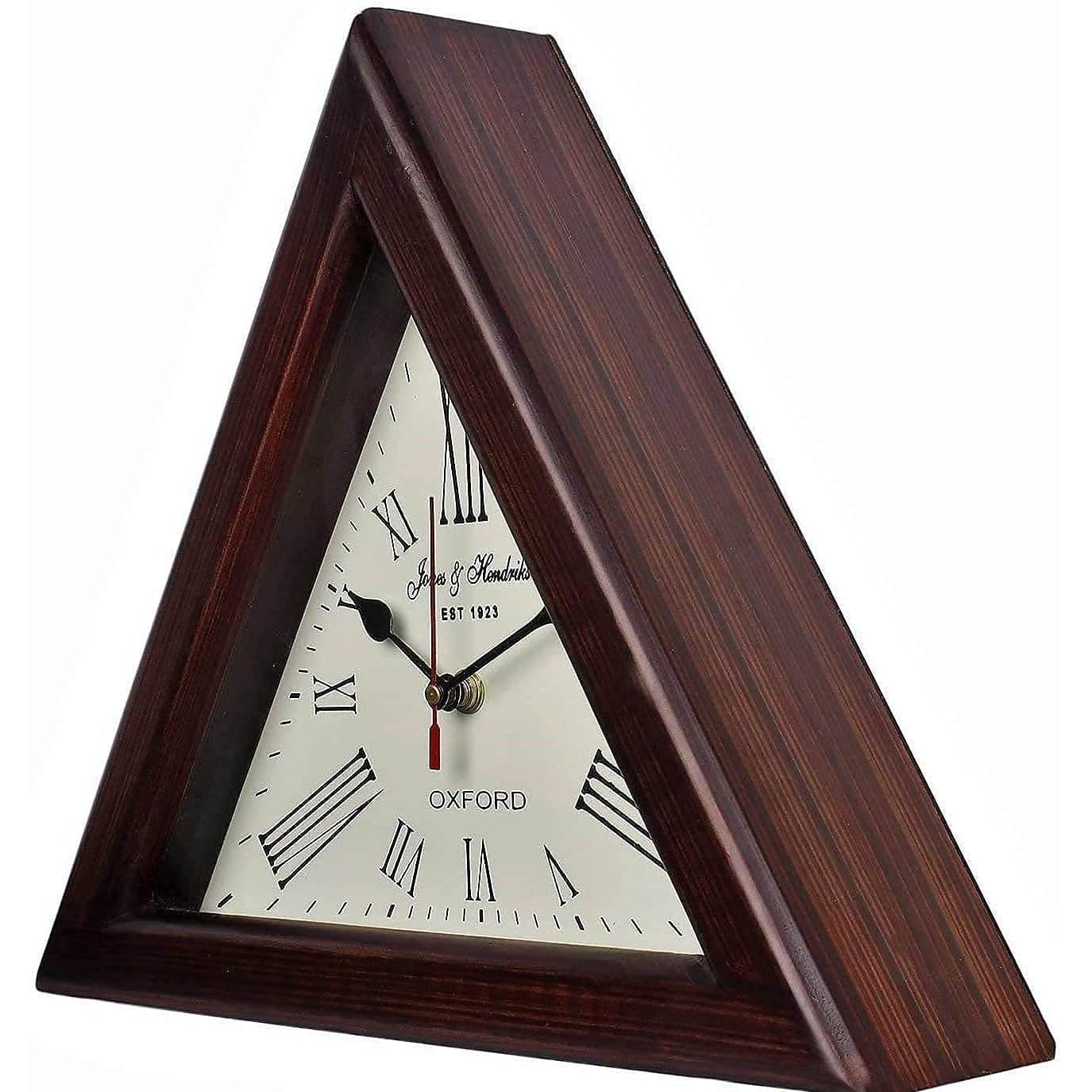 Triangle Wooden Wall Clock 12" (Brown) - top_view