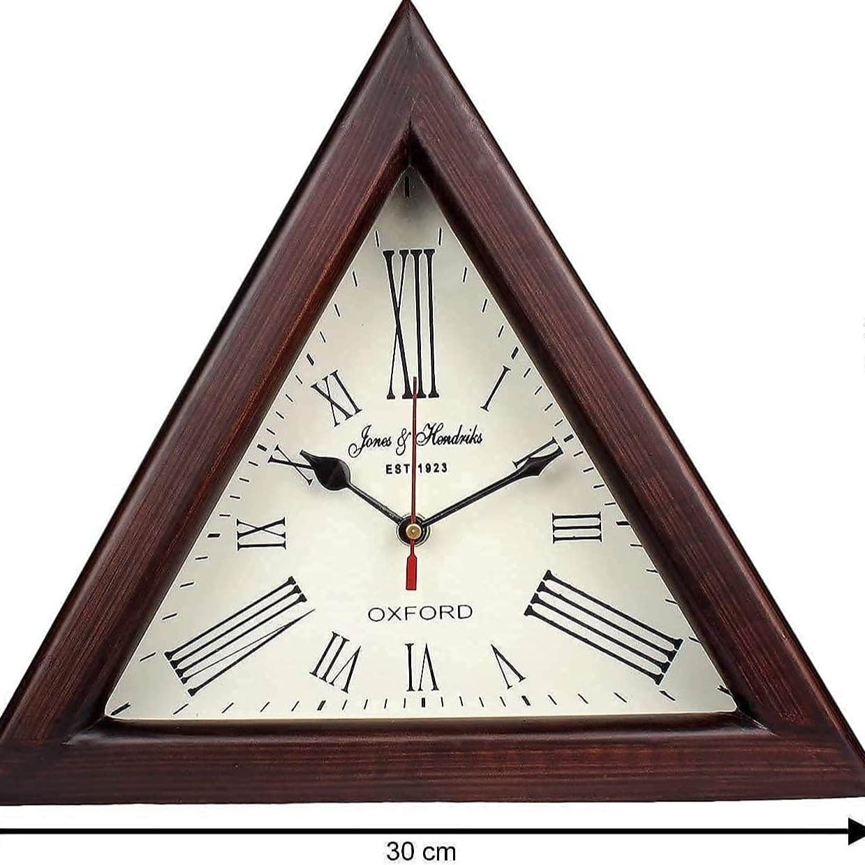Triangle Wooden Wall Clock 12" (Brown) - rear_view