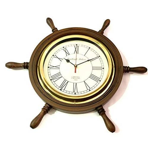 Wooden Ship Wheel Wall Clock for Home and Office Decor, 24 Inch, Brown