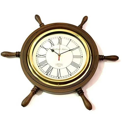 Wooden Ship Wheel Wall Clock for Home and Office Decor, 24 Inch, Brown