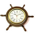 Wooden Ship Wheel Wall Clock for Home and Office Decor, 24 Inch, Brown - front_view