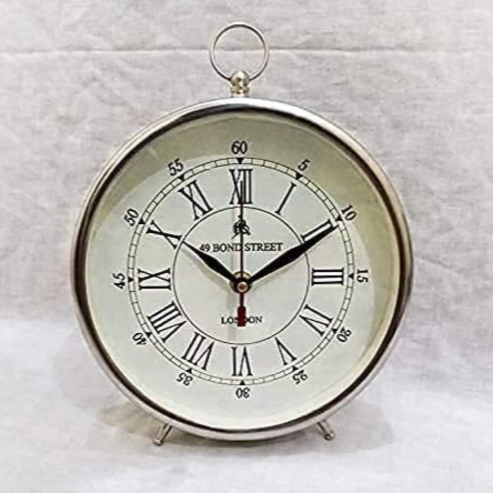 Metal and Wooden Desk Clock Copper Finish Morden Shape Long Run Plane Glass Clock - photo